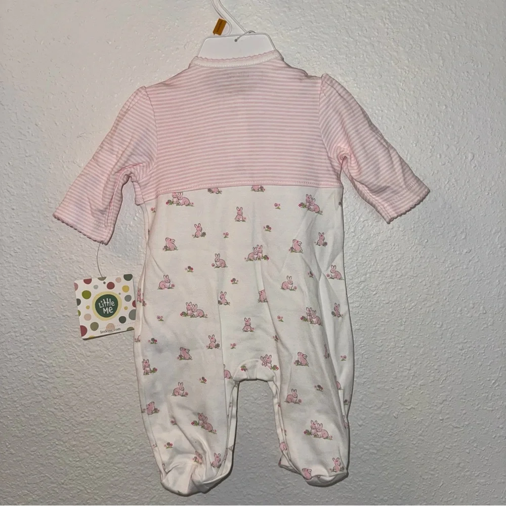 Little Me Pink and White Bunny Print Footie - Picture 2 of 3